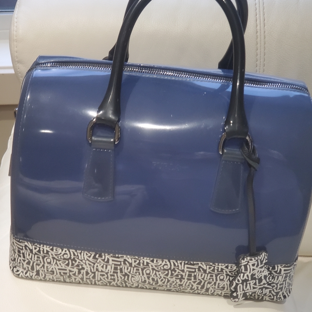 Furla Rubber hand bag with Leather printed base, 30ร20cm.